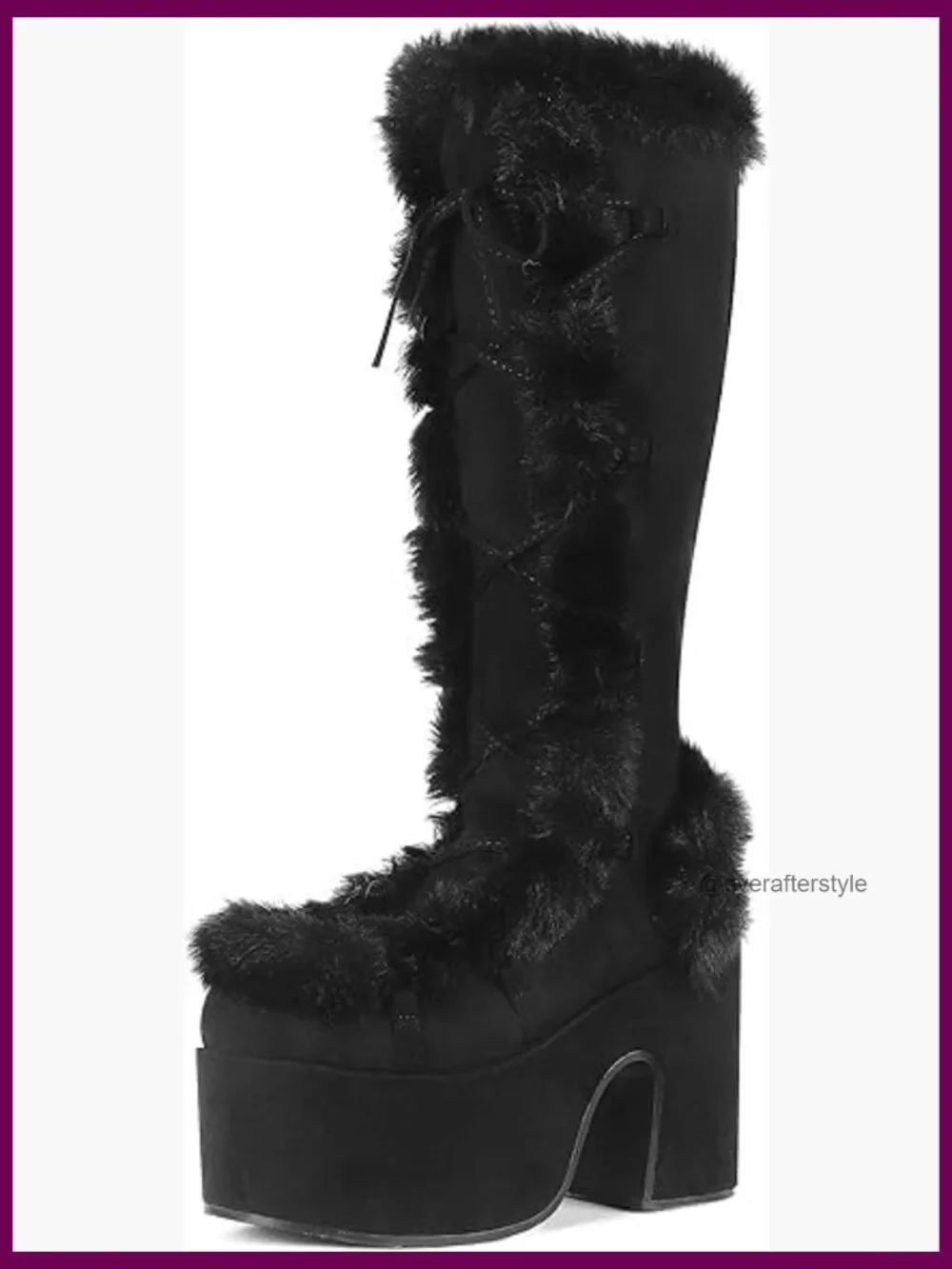 Mid Calf Lace Up Zip Chunky High Heel Punk Goth Platform Snow Boots